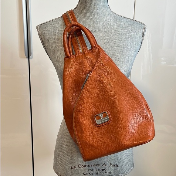 HOSTPICK 🧡 Valentina NWOT Cognac Italian Leather Backpack Crossbody Bag - Picture 14 of 15